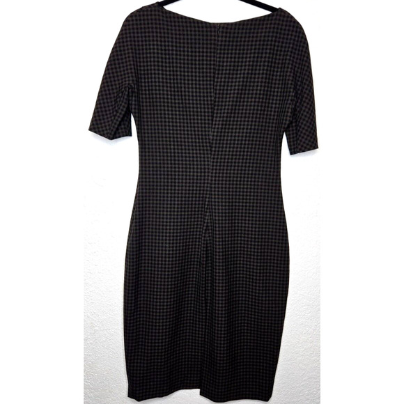 Zara Checkered Gingham Shift Dress Large Black Green Tartan Pencil Half Sleeve - Picture 7 of 15